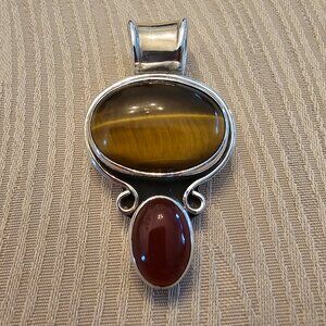 CII Vintage Mexico 925 Pendant w/Tigers Eye & Carnelian Stones.